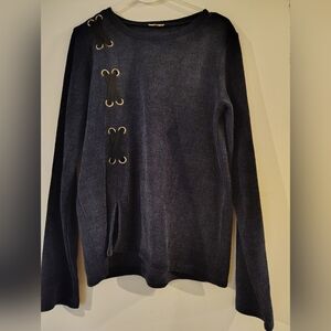 Hem & thread navy blue size lace up sweater